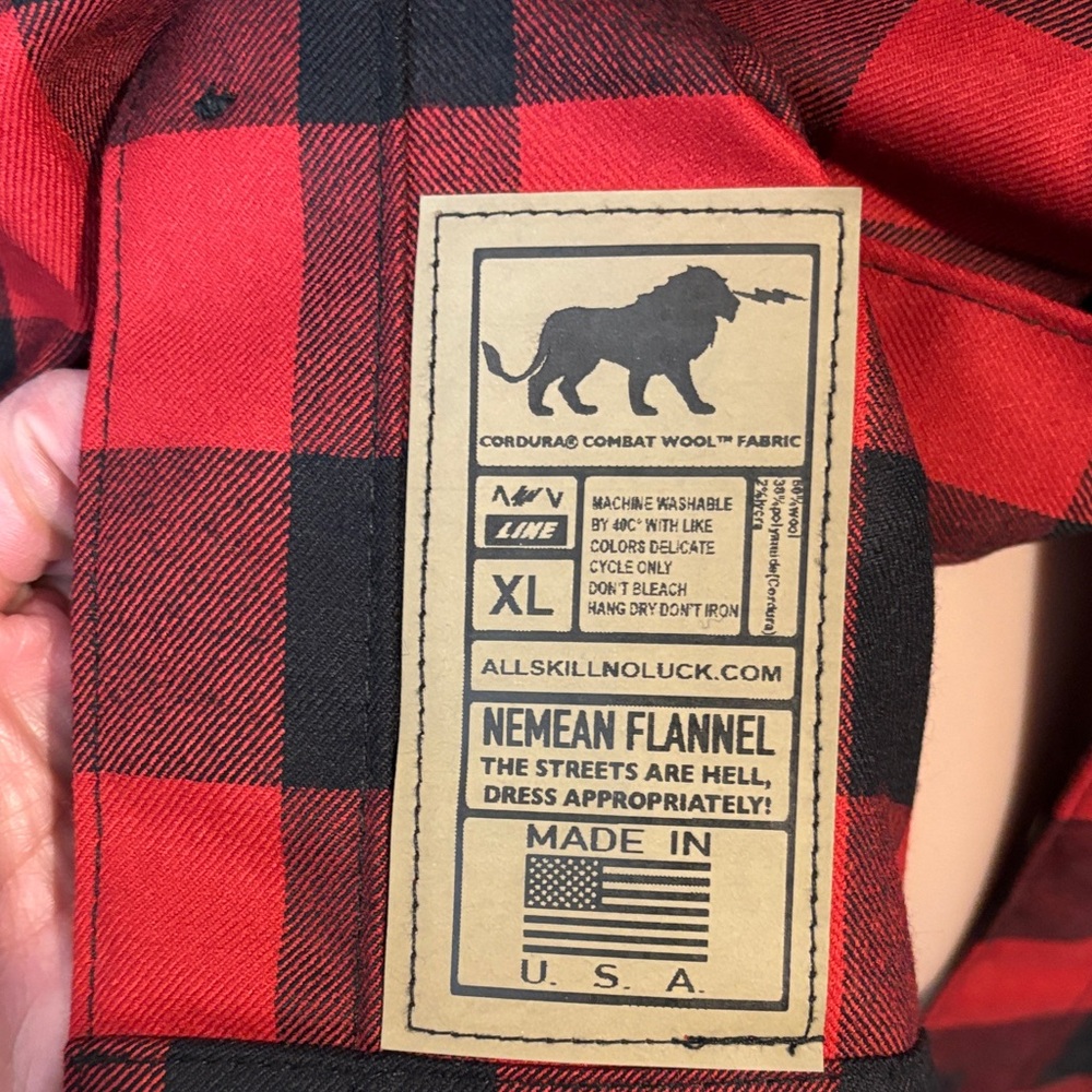 Cordura Red & Black Plaid combat wool Button Down Shirt XL - Picture 7 of 8